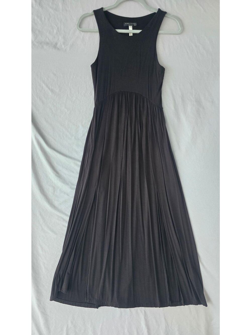 Final Touch Tank Dress Womens Small Black Scoop Neck Maxi Stretch Jersey USA
